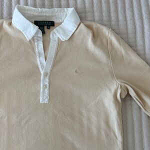 Lauren Ralph Lauren Cream Polo with White Contrast Collar | size M
